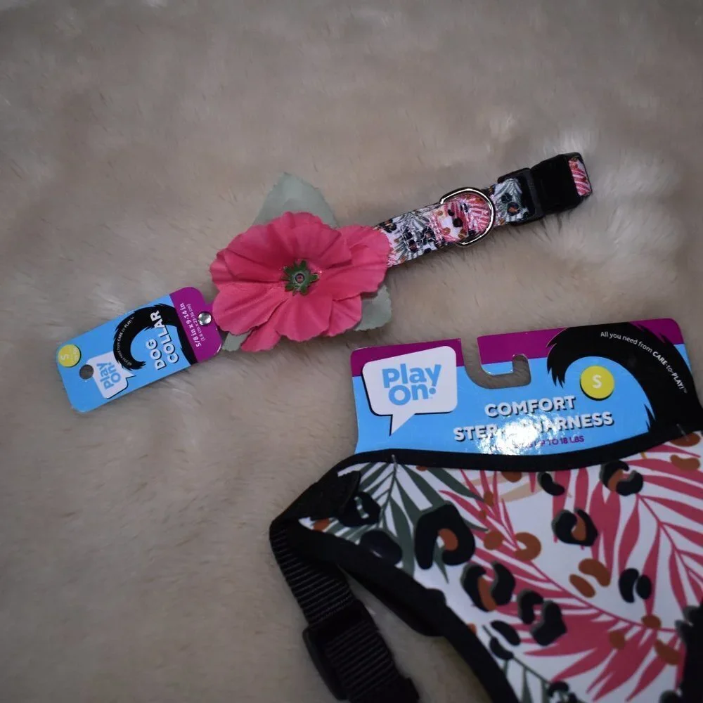 Dog Harness and Matching Collar Tropical Animal Print Set Size Small